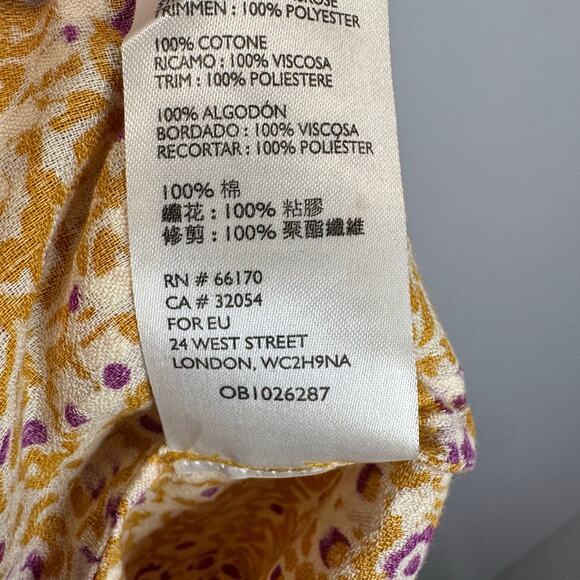 Maeve Anthropologie Goldie Embroidered Blouse Gold Yellow Floral Ruffled Sz 4 - Picture 11 of 14